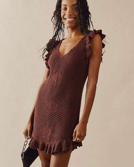 Chic Ruffled Midi Dress with Unique Ear-Sleeves for Women