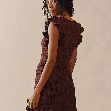 Chic Ruffled Midi Dress with Unique Ear-Sleeves for Women