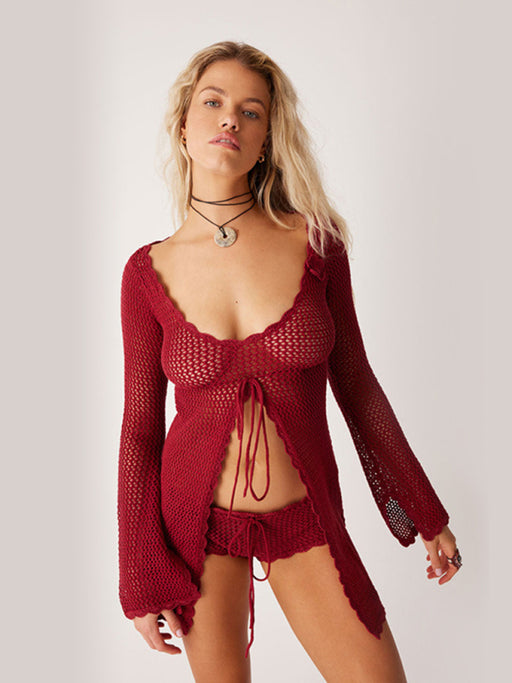 Allure Collection: Chic Knit Hollow Bikini Cover-Up - Sun Protection Beachwear