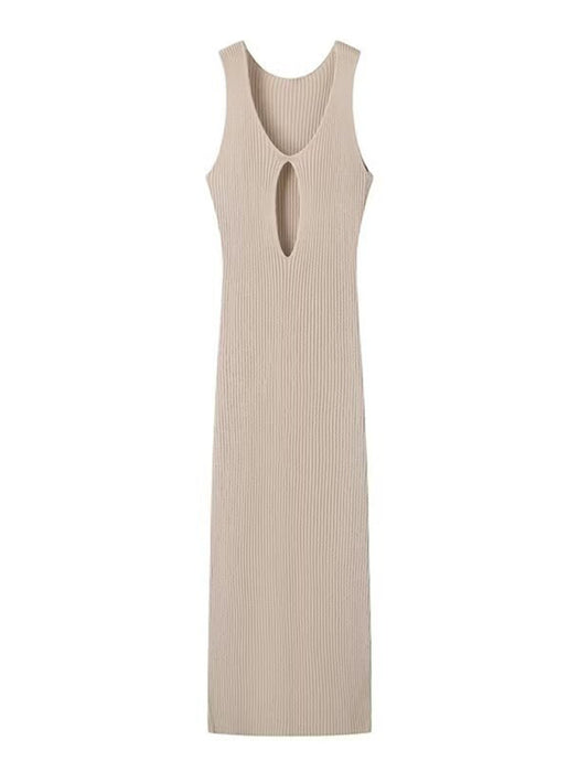 New women's solid color pullover V-neck sleeveless sexy hollow slit dress