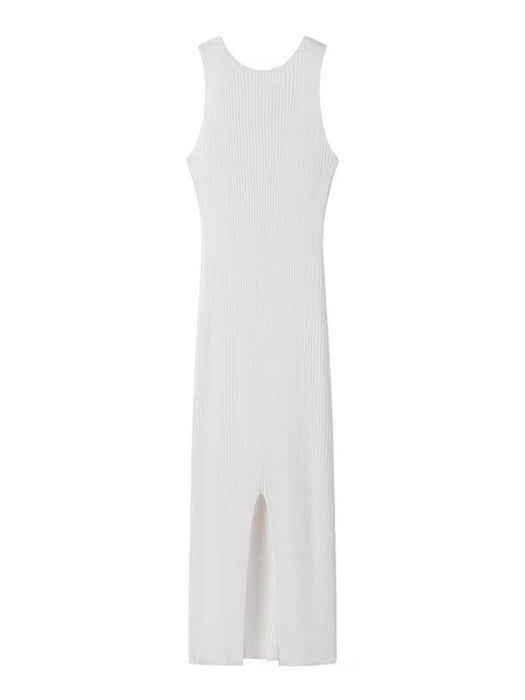 Sultry Solid V-Neck Sleeveless Dress with Chic Hollow Slit - Women's Wardrobe Essential