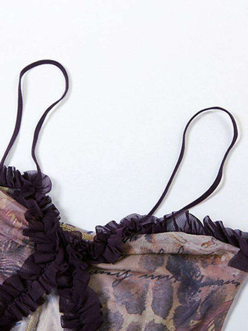 Captivating Backless Halter Dress with Unique Digital Print and Elegant Hollow Accents