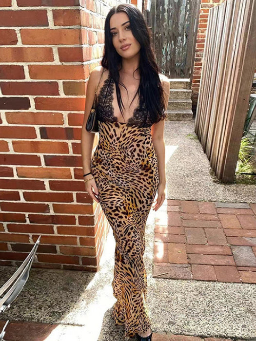 Seductive Leopard Print Lace Dress for Women