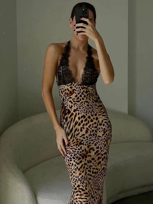 Seductive Leopard Print Lace Dress for Women