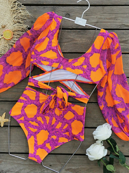 Glamorous Printed Long Sleeve Bikini Set for Vacation