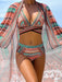 New Bikini Digital Printed Swimsuit Shawl Beach High Waist Swimsuit Three Piece Set