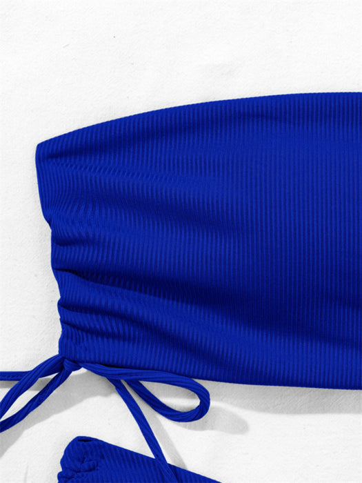 Split Bandeau Strap Bikini Set - Solid Color Multi-Colored Swimsuit