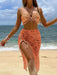 New sexy bikini bikini mesh three-piece long skirt cashew flower print women's swimsuit