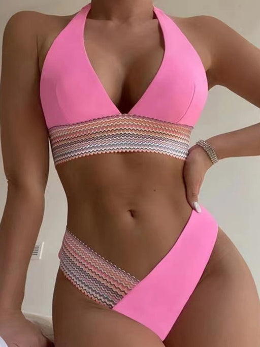 Color Block Web High Waist Push-Up Bikini for Women
