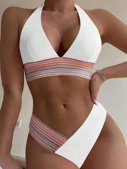 Color Block Web High Waist Push-Up Bikini for Women