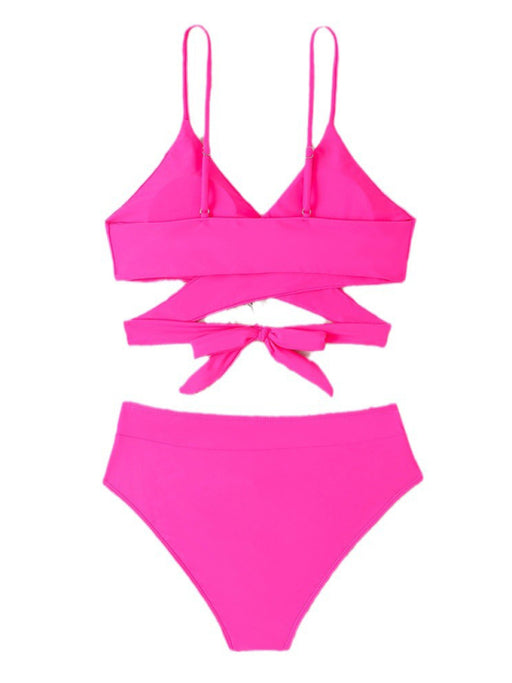 Trendy High Waist Split Swimsuit with Sexy Strappy Detail