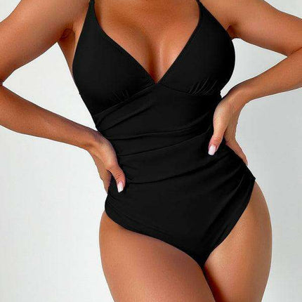 Alluring Elegance Deep V Neck One-Piece Swimsuit for Stunning Summer Style