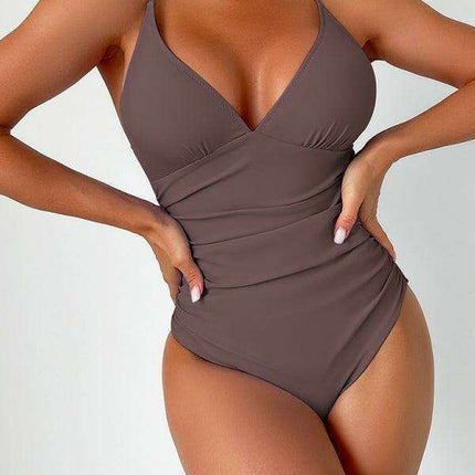 Alluring Elegance Deep V Neck One-Piece Swimsuit for Stunning Summer Style