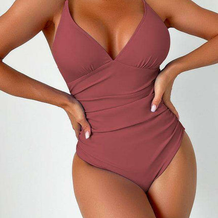 Alluring Elegance Deep V Neck One-Piece Swimsuit for Stunning Summer Style