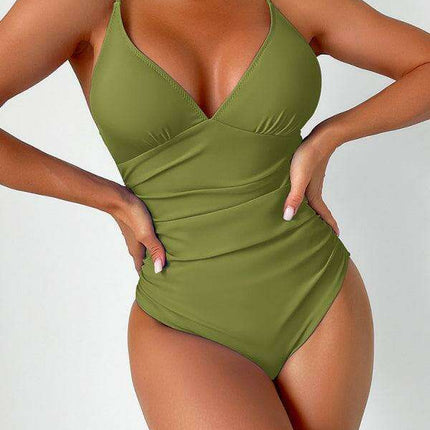 Alluring Elegance Deep V Neck One-Piece Swimsuit for Stunning Summer Style