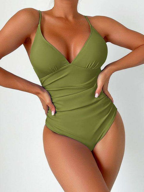 Alluring Elegance Deep V Neck One-Piece Swimsuit for Stunning Summer Style