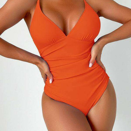 Alluring Elegance Deep V Neck One-Piece Swimsuit for Stunning Summer Style