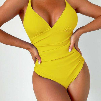 Alluring Elegance Deep V Neck One-Piece Swimsuit for Stunning Summer Style
