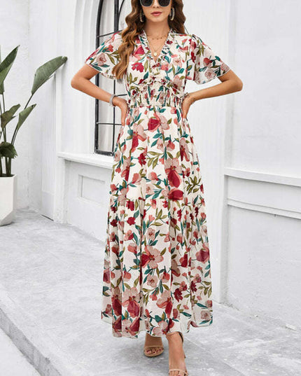Spring and summer new temperament casual printed waist dress