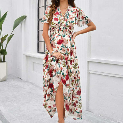 Spring and summer new temperament casual printed waist dress
