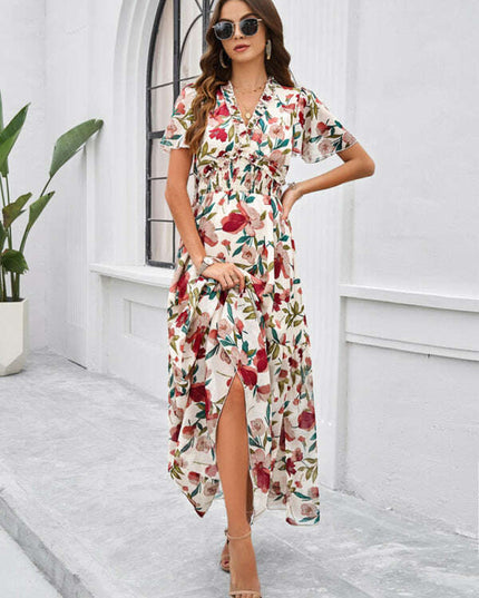 Spring and summer new temperament casual printed waist dress