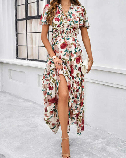 Spring and summer new temperament casual printed waist dress