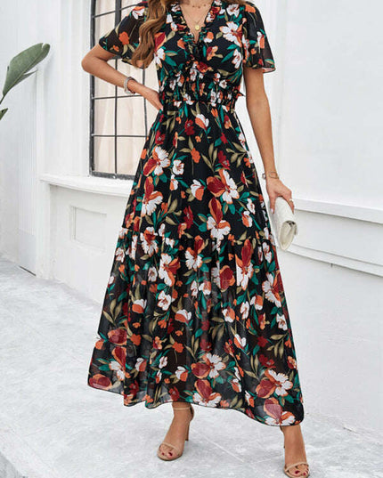 Spring and summer new temperament casual printed waist dress