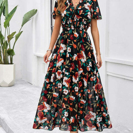 Spring and summer new temperament casual printed waist dress