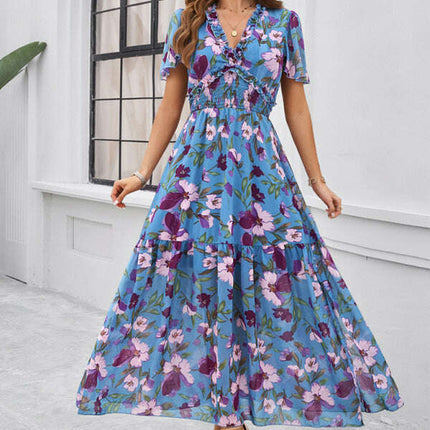 Spring and summer new temperament casual printed waist dress
