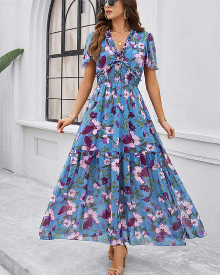 Spring and summer new temperament casual printed waist dress
