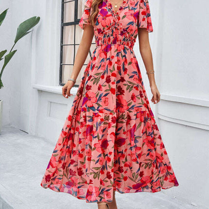 Spring and summer new temperament casual printed waist dress