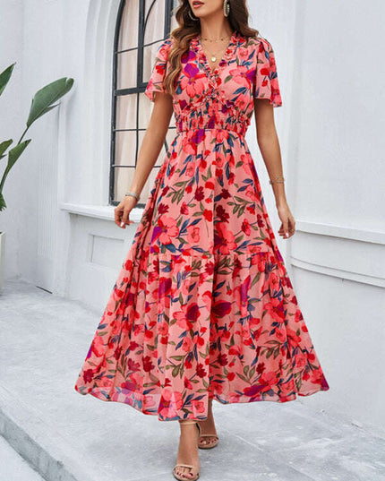 Spring and summer new temperament casual printed waist dress