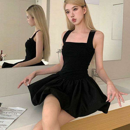 Elegant Fluffy Waist Slimming Dress and Skirt Duo - Trendy Polyester Style