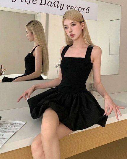 Elegant Fluffy Waist Slimming Dress and Skirt Duo - Trendy Polyester Style