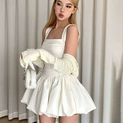 Elegant Fluffy Waist Slimming Dress and Skirt Duo - Trendy Polyester Style