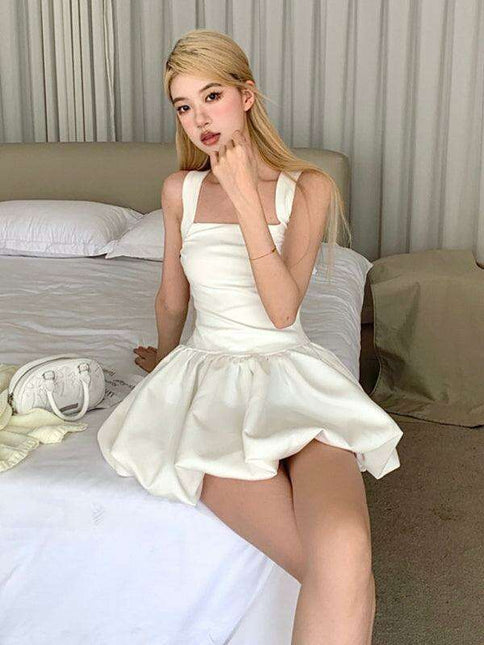 Elegant Fluffy Waist Slimming Dress and Skirt Duo - Trendy Polyester Style