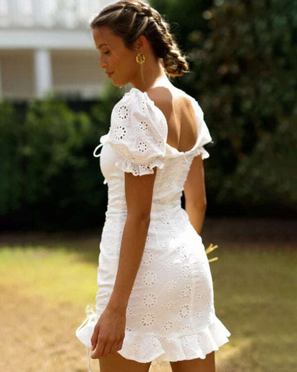 Women's hip-hugging skirt, lace-up, fashionable and sexy pleated V-neck short dress