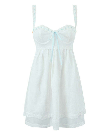 New lace suspender square neck cute mini dress