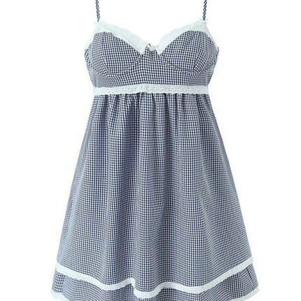 New style lace plaid printed strappy suspender dress