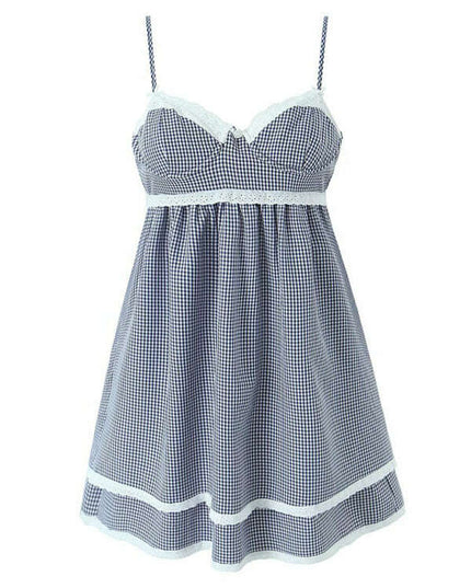 New style lace plaid printed strappy suspender dress