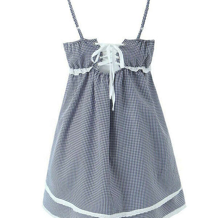 New style lace plaid printed strappy suspender dress