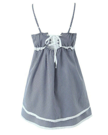 New style lace plaid printed strappy suspender dress