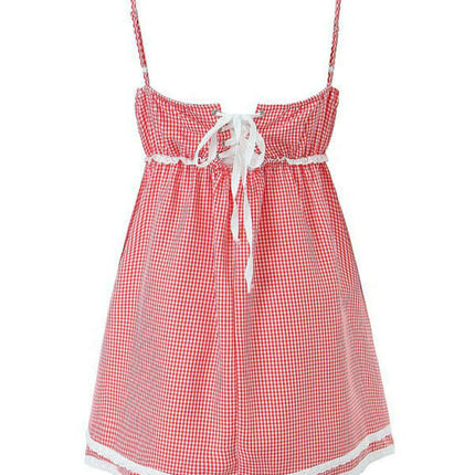 New style lace plaid printed strappy suspender dress