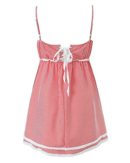 New style lace plaid printed strappy suspender dress