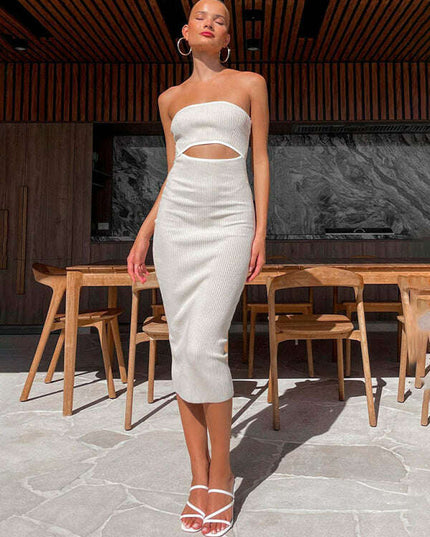 Women's one-shoulder sexy tube top striped knitted slim fit hip-hugging dress