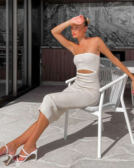 Women's one-shoulder sexy tube top striped knitted slim fit hip-hugging dress