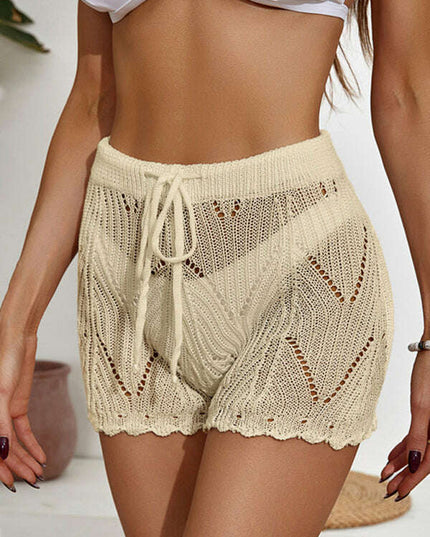 New crocheted hollow beach pants drawstring shorts