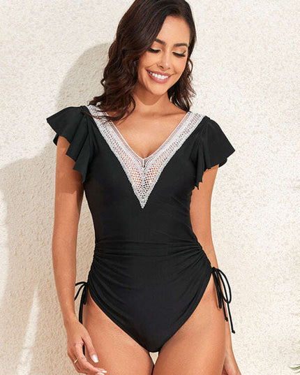 New V-neck sexy flying sleeve one-piece swimsuit