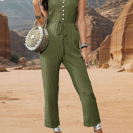 Women's simple casual solid color texture vest jumpsuit