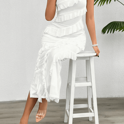 Spring and summer solid color slim fit tube top dress